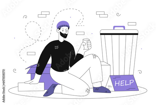Homeless man vector line concept