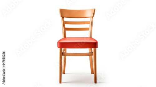 a wooden chair with red cushion
