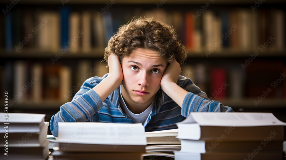 Teen boy bored during a class assignment Teen boy bored during a class assignment