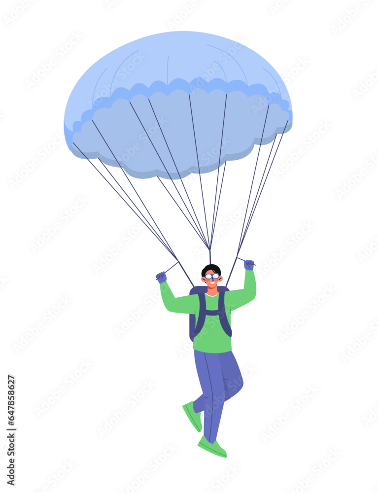 Obraz premium Parachutist with blue parachute vector concept