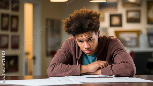 Teen boy bored during a class assignment