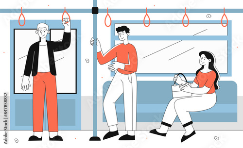People in subway vector line concept