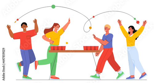 Playing beer pong vector concept