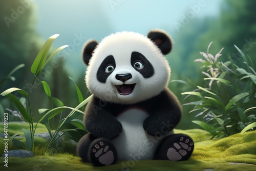 a cartoon panda sitting in grass © VSTOCK