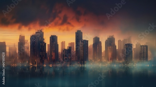 Wallpaper Mural Dreamy sunset in the city landscape with a neon gradient  Torontodigital.ca