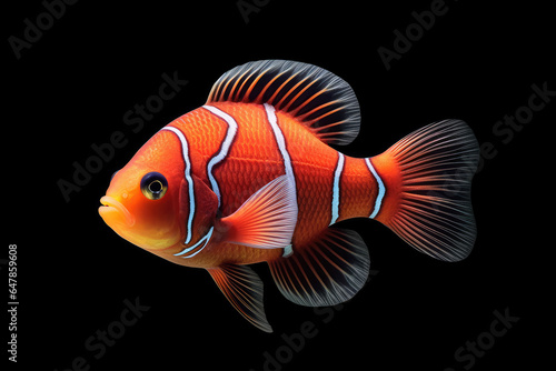 Orange tropical fish. The concept of keeping tropical fish in an aquarium. Generative AI.