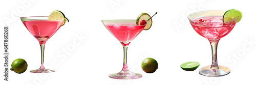 Png Set Classic cocktail made with vodka triple sec cranberry juice and sweetened lime juice known as a Cosmopolitan transparent background photo