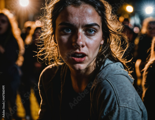 photo group of rage angry teenage college girl fighting the other with wound on face, generative AI