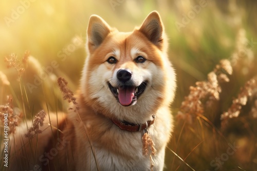 Akita Inu in the park. Beautiful dog. photo