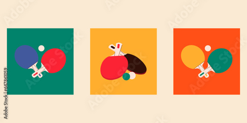 Vector flat illustration of world table tennis day. Ping pong rackets and ball.