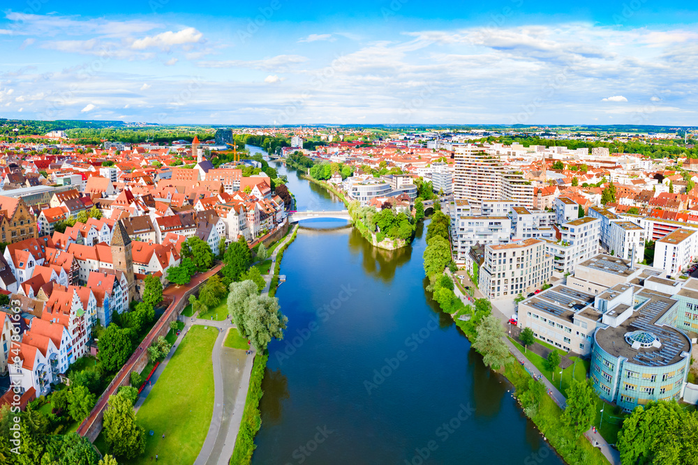 Ulm city aerial panoramic view, Germany