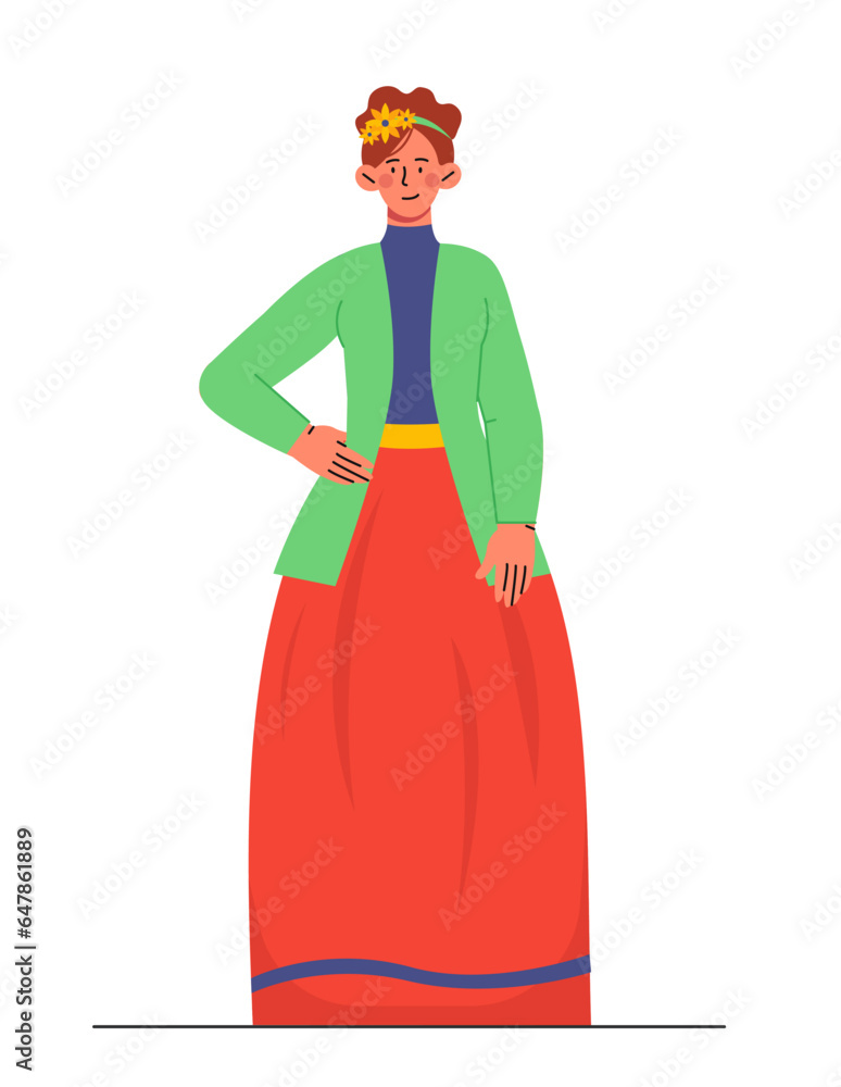 Woman in victorian clothes vector concept
