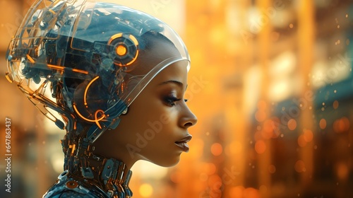 African cyborg woman in the style of a fiction film