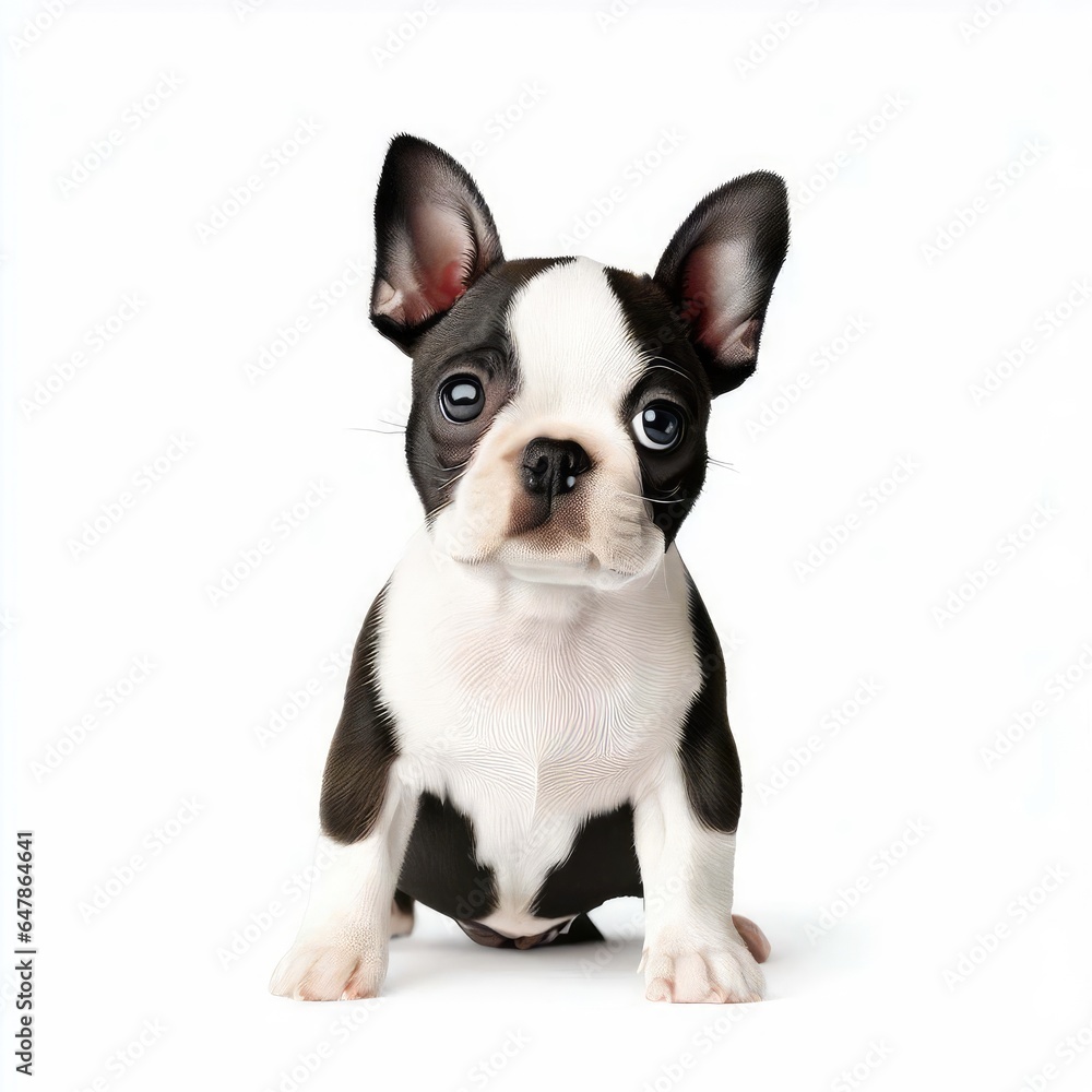Cute Boston Terrier Pup in Focus, Generative AI