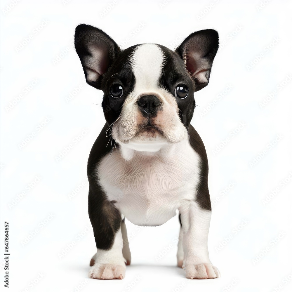 Adorable Boston Terrier Pup Portrait, Generative AI