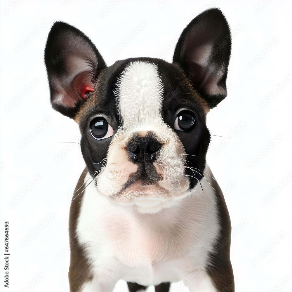 Tiny Boston Terrier's Innocent Eyes, Generative AI