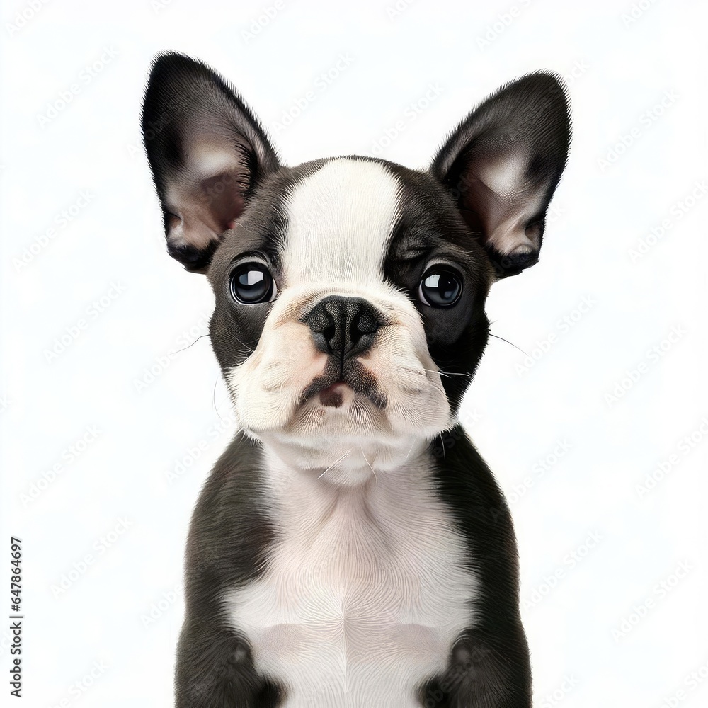 Sweet Boston Terrier Pup Playtime, Generative AI Sweet Boston Terrier Pup Playtime, Generative AI