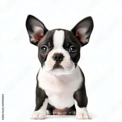 Tiny Boston Terrier Pup's Elegance, Generative AI © faical