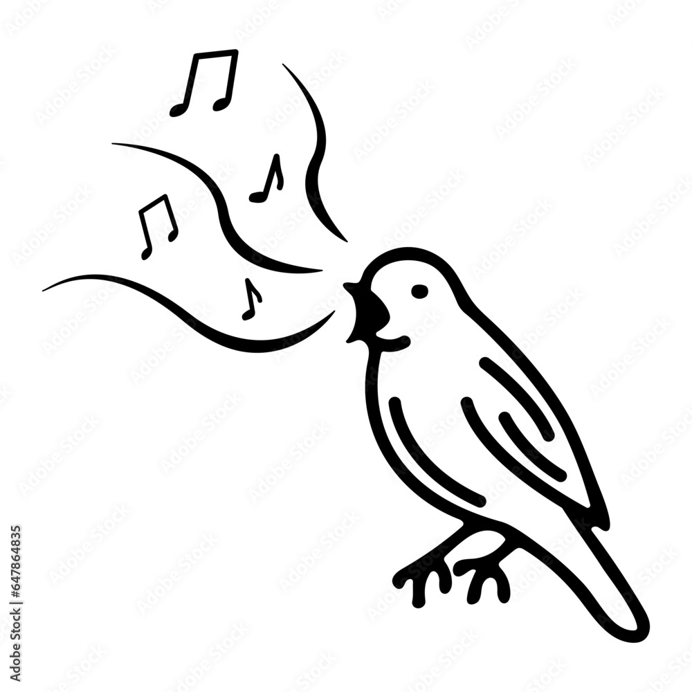 Fototapeta premium Bird nightingale vector black and white illustration