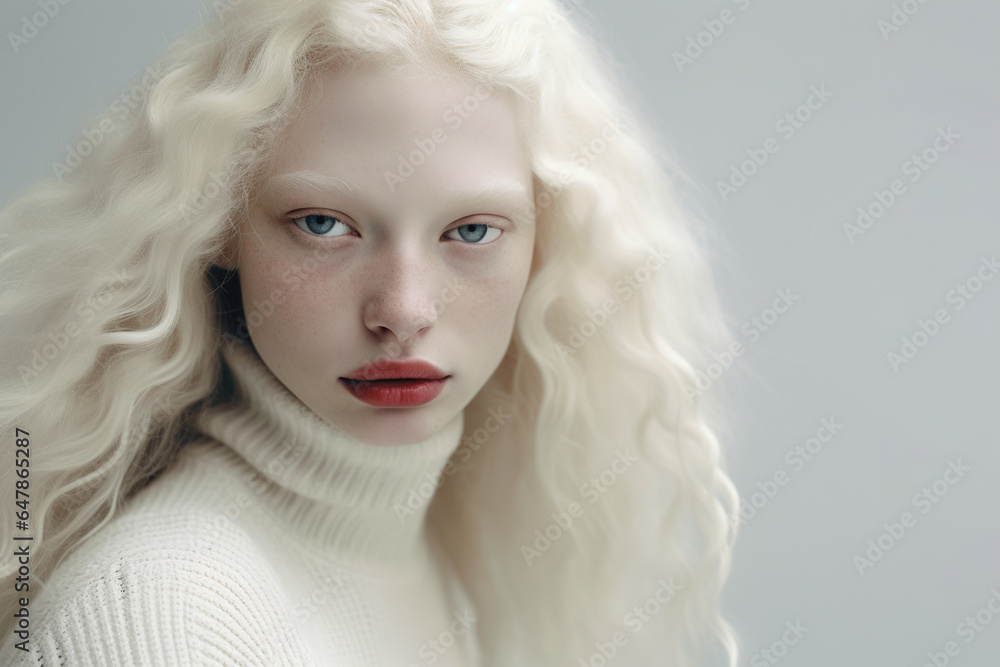 Portrait of beautiful young albino woman