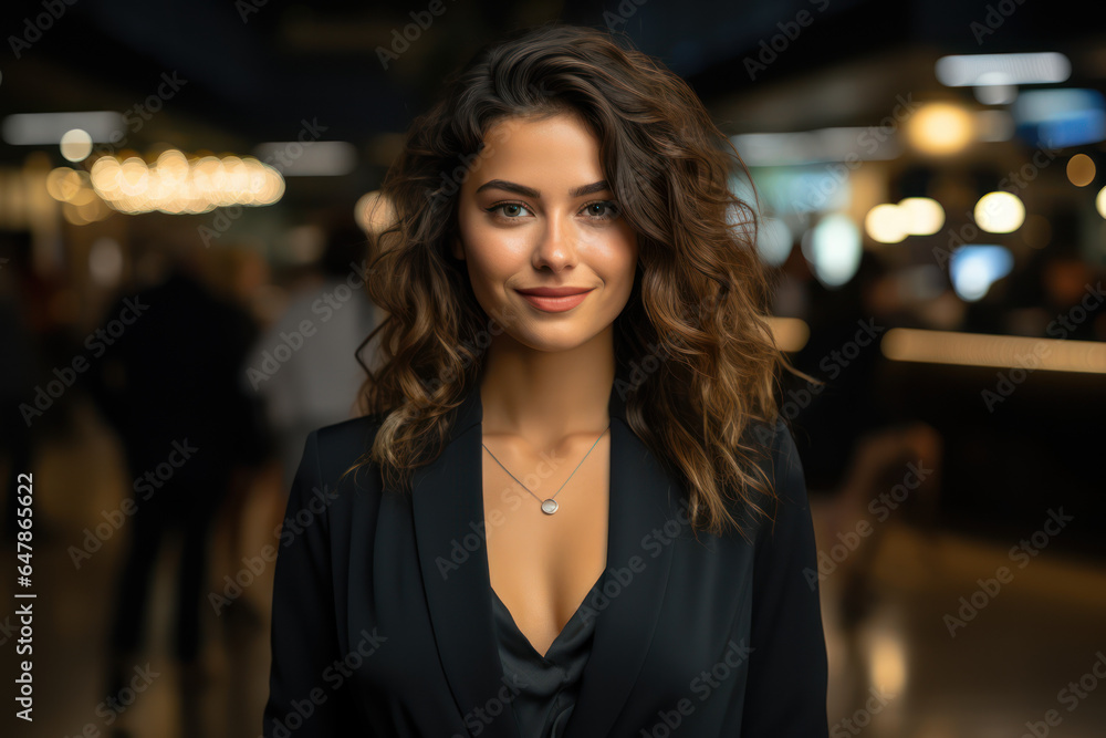A businesswoman smiling at the camera while holding a cellphone. Generative Ai. A businesswoman smiling at the camera while holding a cellphone. Generative Ai.