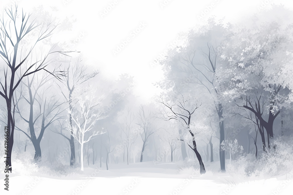 Fototapeta premium Park landscape, monochrome, greeting card design. Generative AI