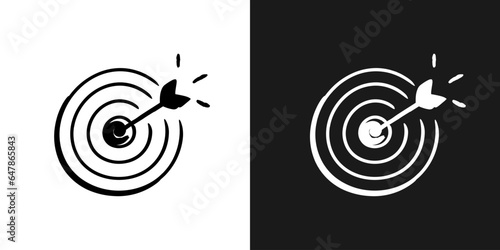 Arrow hit in archery target goal symbol icon sketch in vector. Accuracy concept. Hand drawn doodle sign in black and white. Vector EPS 10 photo