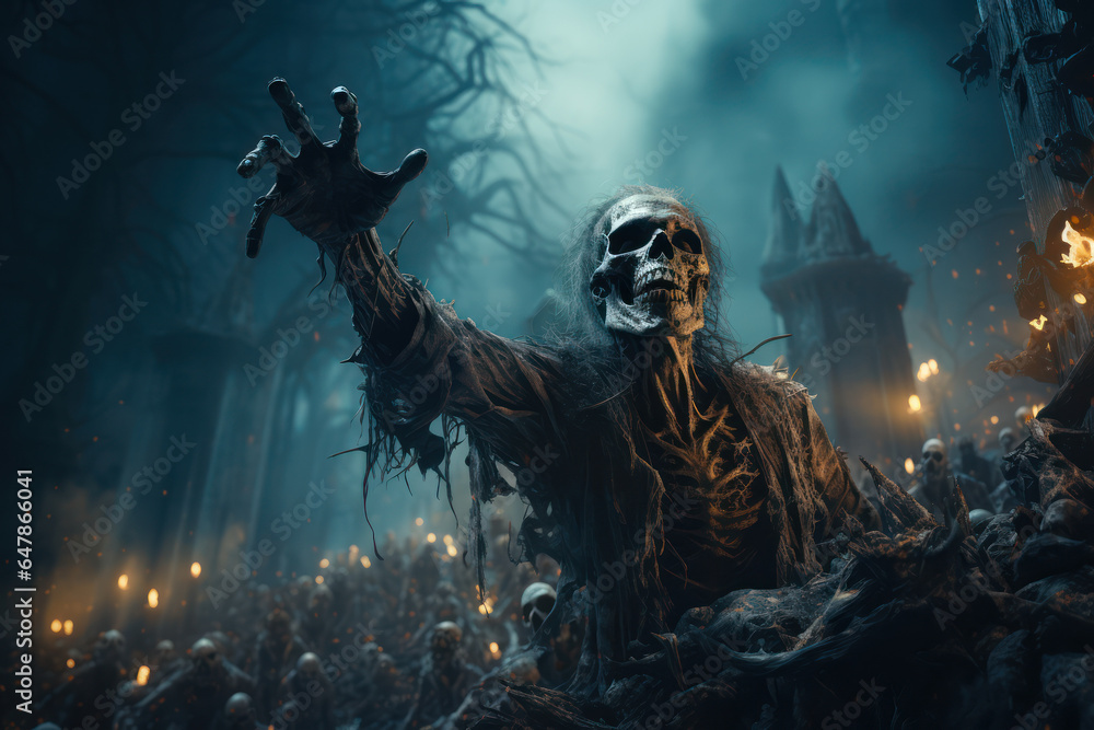 Scary zombie emerging from the ground. Scaring concept, halloween. Generative Ai. Scary zombie emerging from the ground. Scaring concept, halloween. Generative Ai.