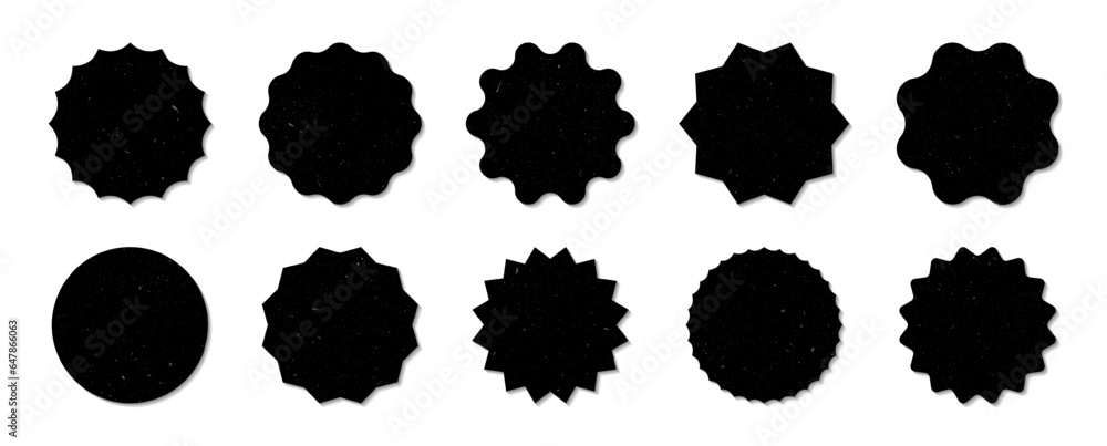 Set of round shapes for price tags, stickers, badges in black night sky colors. Promotional sticky notes and labels. Vector EPS 10