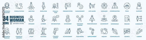 Business woman icon. Woman at job related Vector Line Icons. Editable Stroke. 48x48 Pixel Perfect
