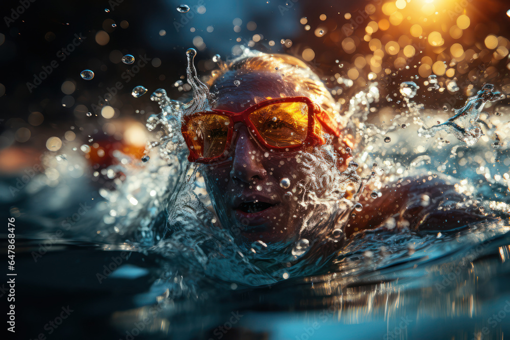 Swimming Competition. Swimmers racing with synchronized strokes ...
