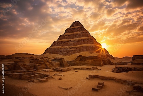 Discover ancient Saqqara necropolis in Giza, Egypt with this captivating travel image. Generative AI