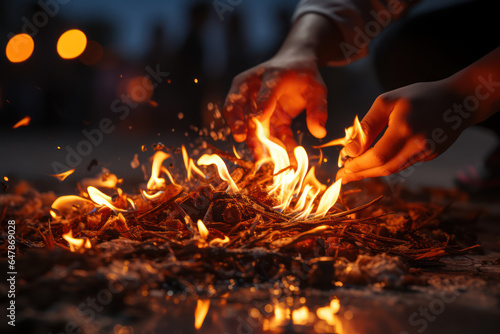 Idea Spark. Person lighting a match near a bundle of kindling, symbolizing the ignition and ignition of creative ideas. Generative Ai.