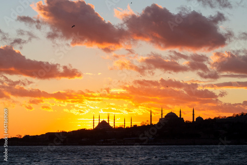 silhouette of istanbul at sunset