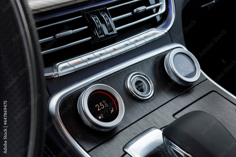 Close up car ventilation system and air conditioning - details and controls of modern car