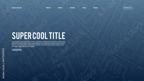 Landing page abstract design with city map big data. Template for website or app.