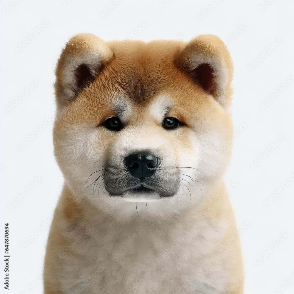 Adorable Akita Pup Portrait, Generative AI