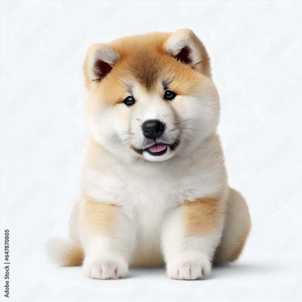 Cute Akita Puppy Love, Generative AI