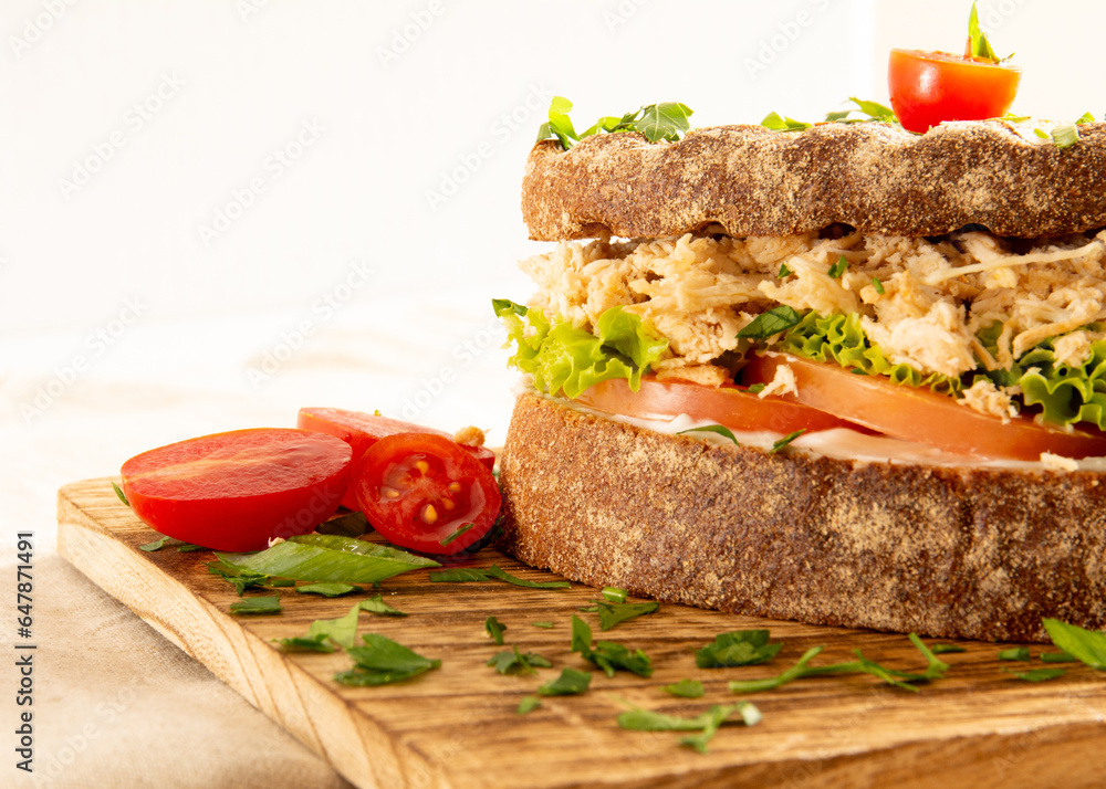 Chicken Breast Sandwich with Whole Grain Bread and Fresh Salad Chicken Breast Sandwich with Whole Grain Bread and Fresh Salad