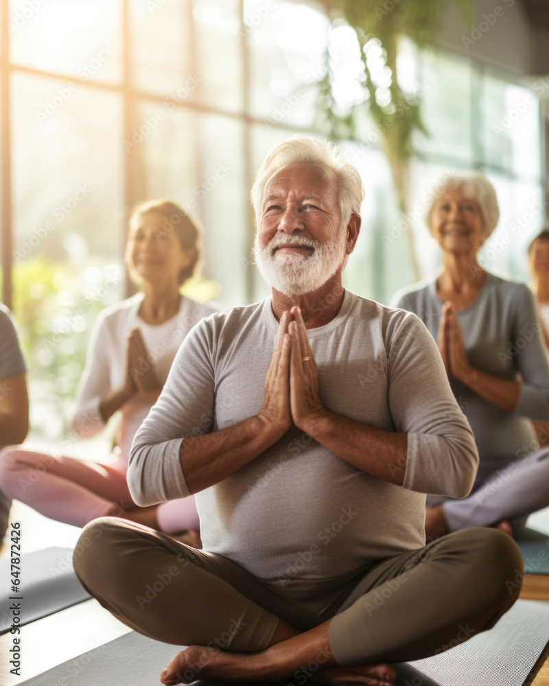 A group of seniors participating in a seated yoga practice, emphasizing deep stretching and gentle movements for joint health. A group of seniors participating in a seated yoga practice, emphasizing deep stretching and gentle movements for joint health.