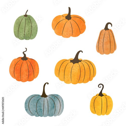 Set of pumpkins. Vector wat...