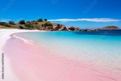 Stunning beach with pink sand on Budelli Island in the Maddalena archipelago, Sardinia. Generative AI photo
