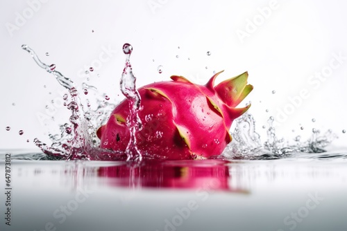 Elegant Photo of Fresh Dragon Fruit Floating in White Water, Exotic and Refreshing