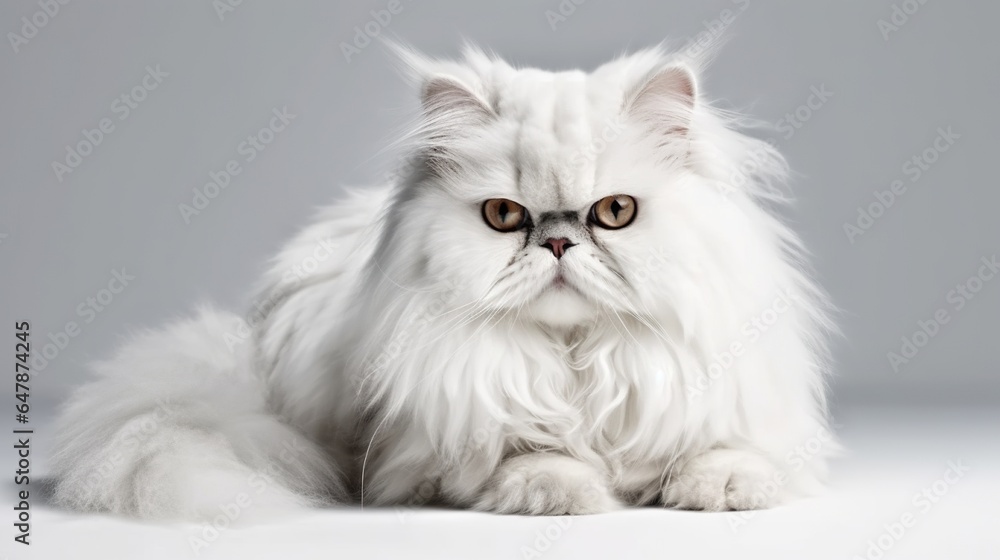 Fluffy White Persian Cat Lounging in Serene Comfort, Radiating Elegance and Relaxation