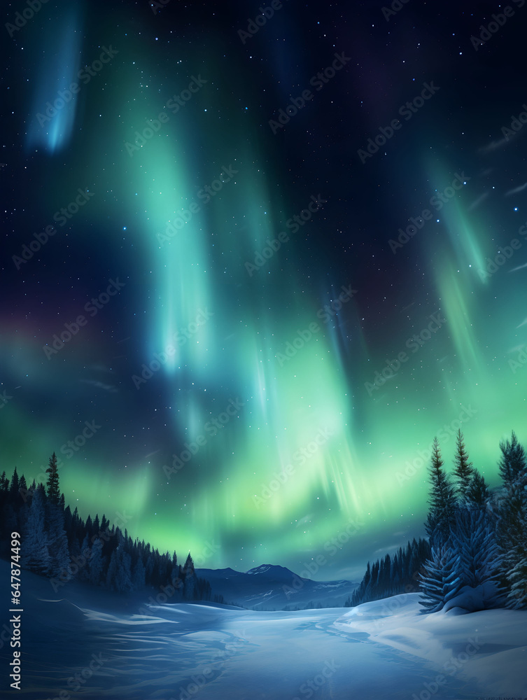 Northern lights in the night sky, pine trees, nature, beautiful night with stars, aurora borealis, aurora polaris, polar lights, stars, norway, iceland, greenland