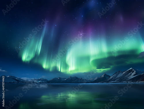 Northern lights in the night sky, beautiful night with stars, aurora borealis, aurora polaris, polar lights, stars, norway, iceland, greenland © GrafitiRex