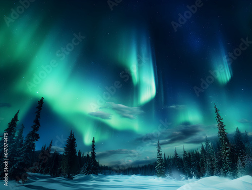 Northern lights in the night sky, beautiful night with stars, aurora borealis, aurora polaris, polar lights, stars, norway, iceland, greenland