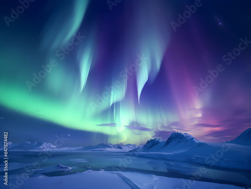 Northern lights in the night sky  beautiful night with stars  aurora borealis  aurora polaris  polar lights  stars  norway  iceland  greenland