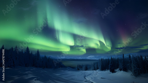 Northern lights in the night sky, beautiful night with stars, aurora borealis, aurora polaris, polar lights, stars, norway, iceland, greenland
