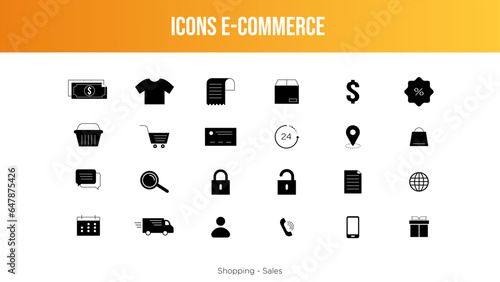 E-Commerce icons set of web, Online shopping icons for web and mobile app Business, mobile shop, digital marketing, bank card, gifts, sale, delivery, motion designer. Vector illustration